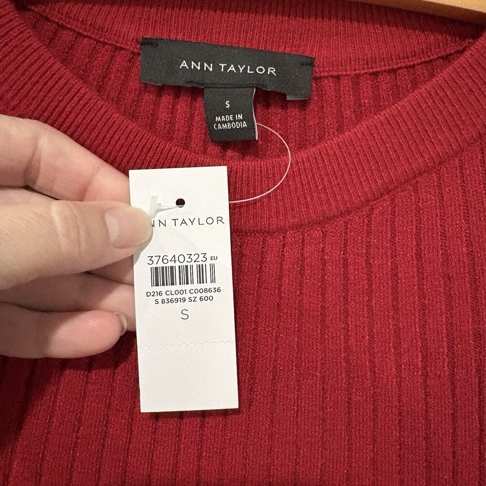 Ann Taylor | Dress Long Sleeve Ribbed Red Midi Length- Size Small - Picture 5 of 9